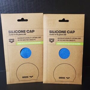 ARENA Junior Kids 6-12 yrs Silicone Swim Cap Recycled Blue (2 Pack)